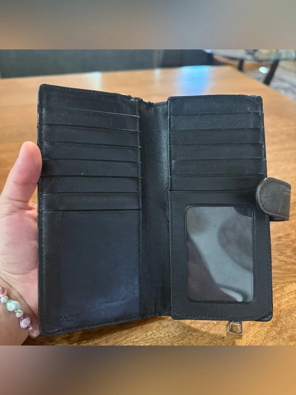 Coach Black Croc-Embossed Leather Snap Wallet